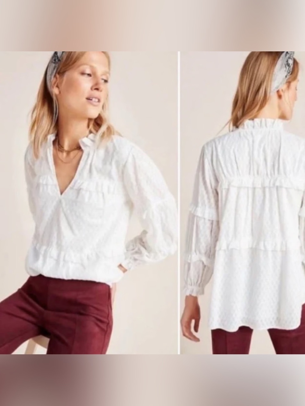 Maeve | Anthropologie Angela Ruffle Peasant Blouse White 100% Cotton XS